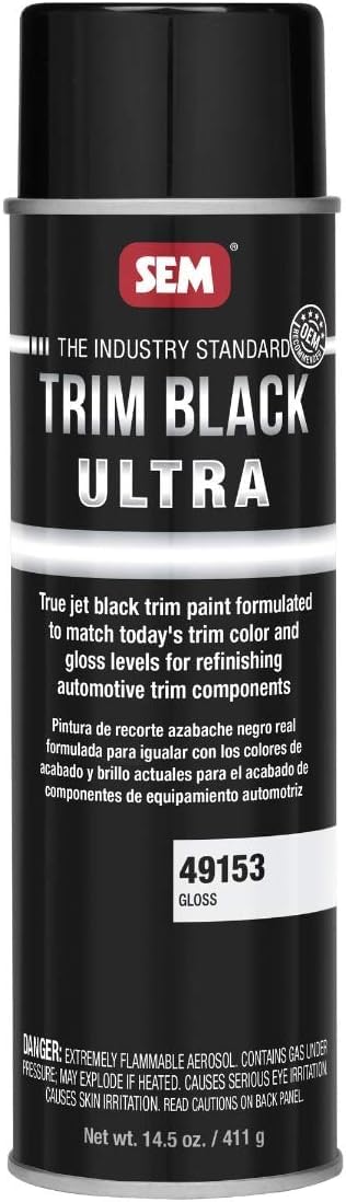SEM 49153 Trim Black Ultra, Black Spray Paint with Gloss Finish| Designed for Plastic, Aluminum, Steel and Stainless Steel, 14.5