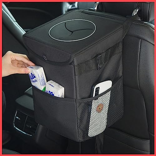 Wolpin Car Trash Bin Holder Dustbin Foldable Car Trunk Storage Bag Leakproof With Side Mesh Pockets  Black (15 X 16 X 25 Cm)
