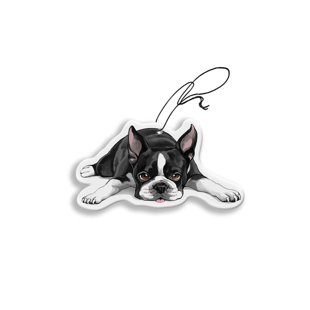 WIRESTER Hanging Air Freshener for Car, Home, Bathroom, Office, Decorative Charm Ornaments, Boston Terrier Dog Lying Down Lookin