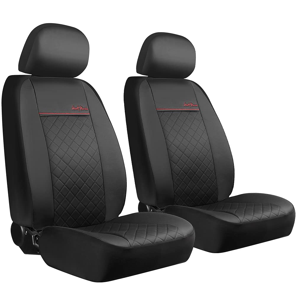 Giant Panda Front Car Seat Covers, Bucket Seat Covers, Leather Low Back Auto Seat Covers For Cars, Trucks, Jeep, Van, Suv, Pickup, Airbag Compatible (Black)