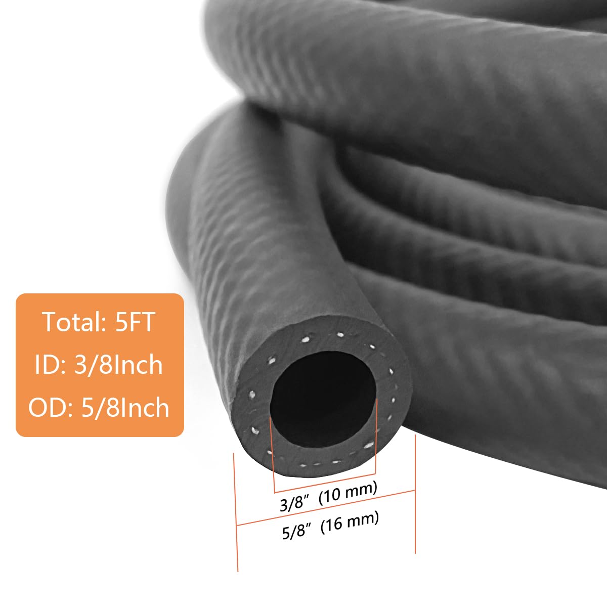 Fuel Line 3/8 Inch ID NBR Fuel Line Hose 6AN Push on Hose for Small Engine 5 Feet