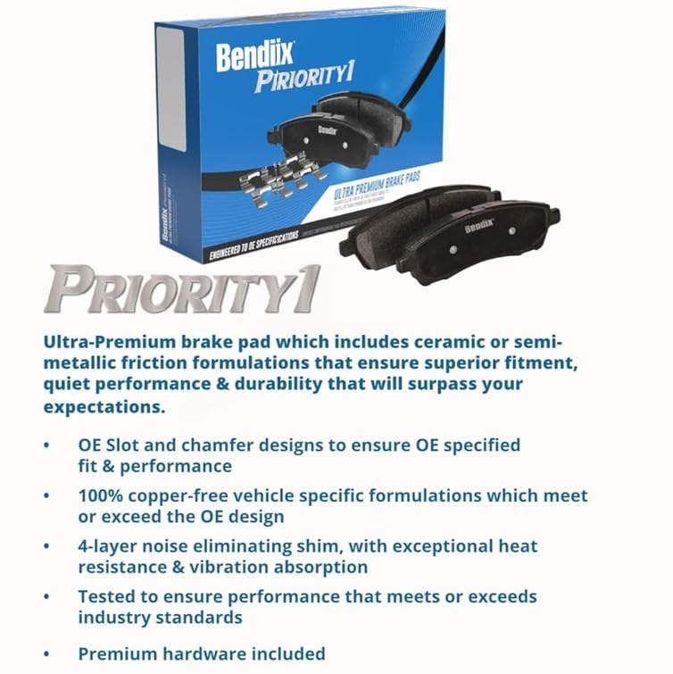 Bendix Priority1 Cfm915 Semi-Metallic Front Brake Pads For Audi A4 2006-2005,A4 Quattro 2006-2005,A6 2004-2002,A6 Quattro 2004-2