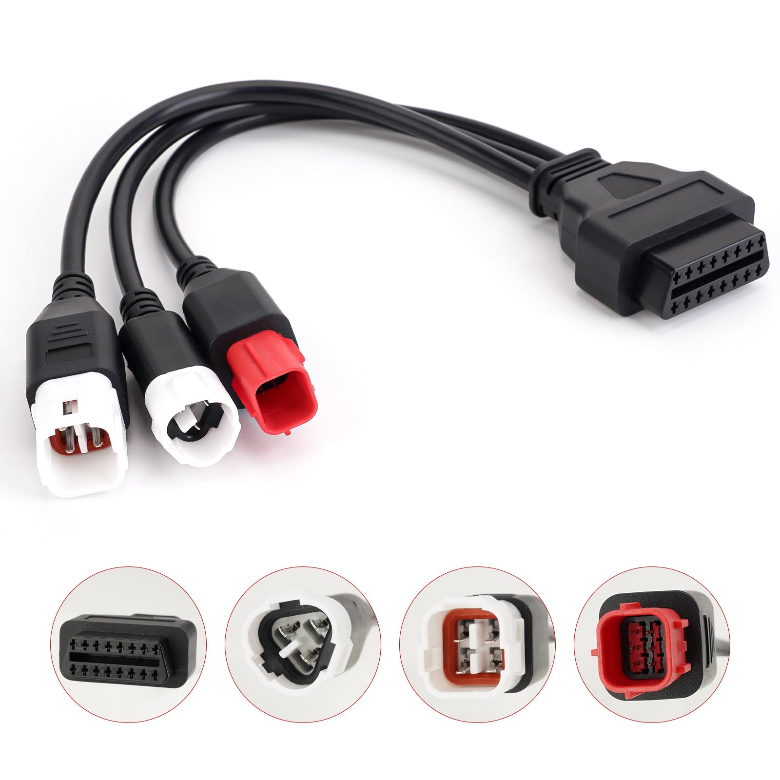 YIBEICO 3-in-1 OBD2 Diagnostic Adapter for Yamaha Kline Euro5 Motorcycle Honda CRF KTM,3pin+4pin+6pin to 16pin Multiple Select D