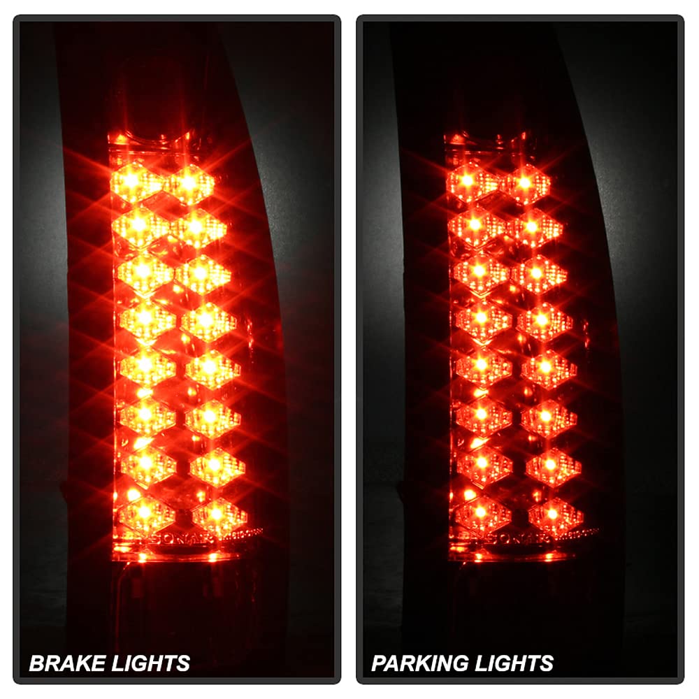 Acanii - For 1988-1998 Chevy Silverado Gmc Sierra Suburban Tahoe Chrome Led Tail Lights Brake Lamps Pair Set Left+Right