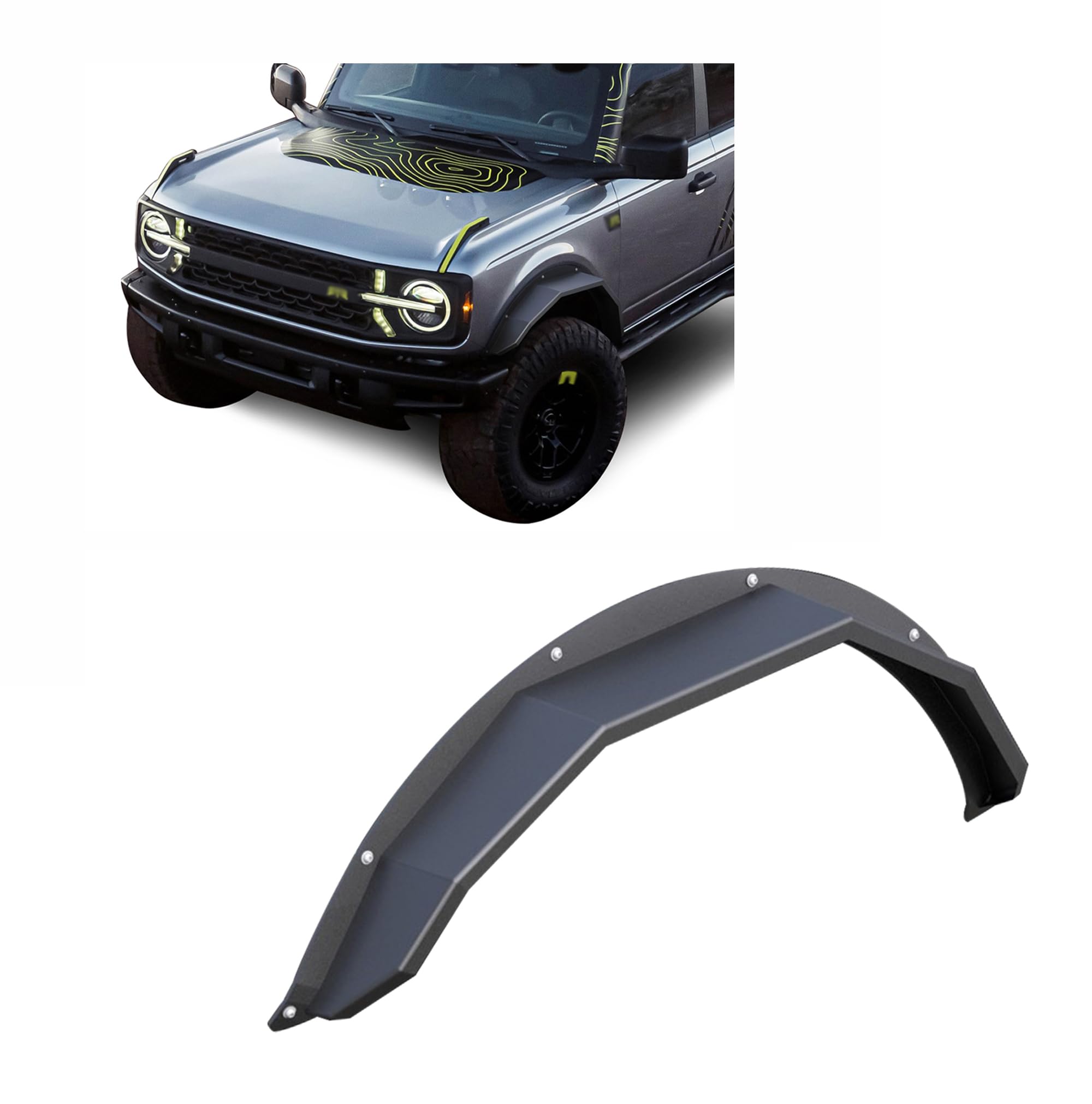 Black Horse Fender Flares Heavy Duty Sheet Metal Plate Black Compatible With 2021-2024 Ford Bronco(Excl. Heritage Edition, Heritage Limited Edition, Everglades, And Raptor)-Ff-Fbf21Hd