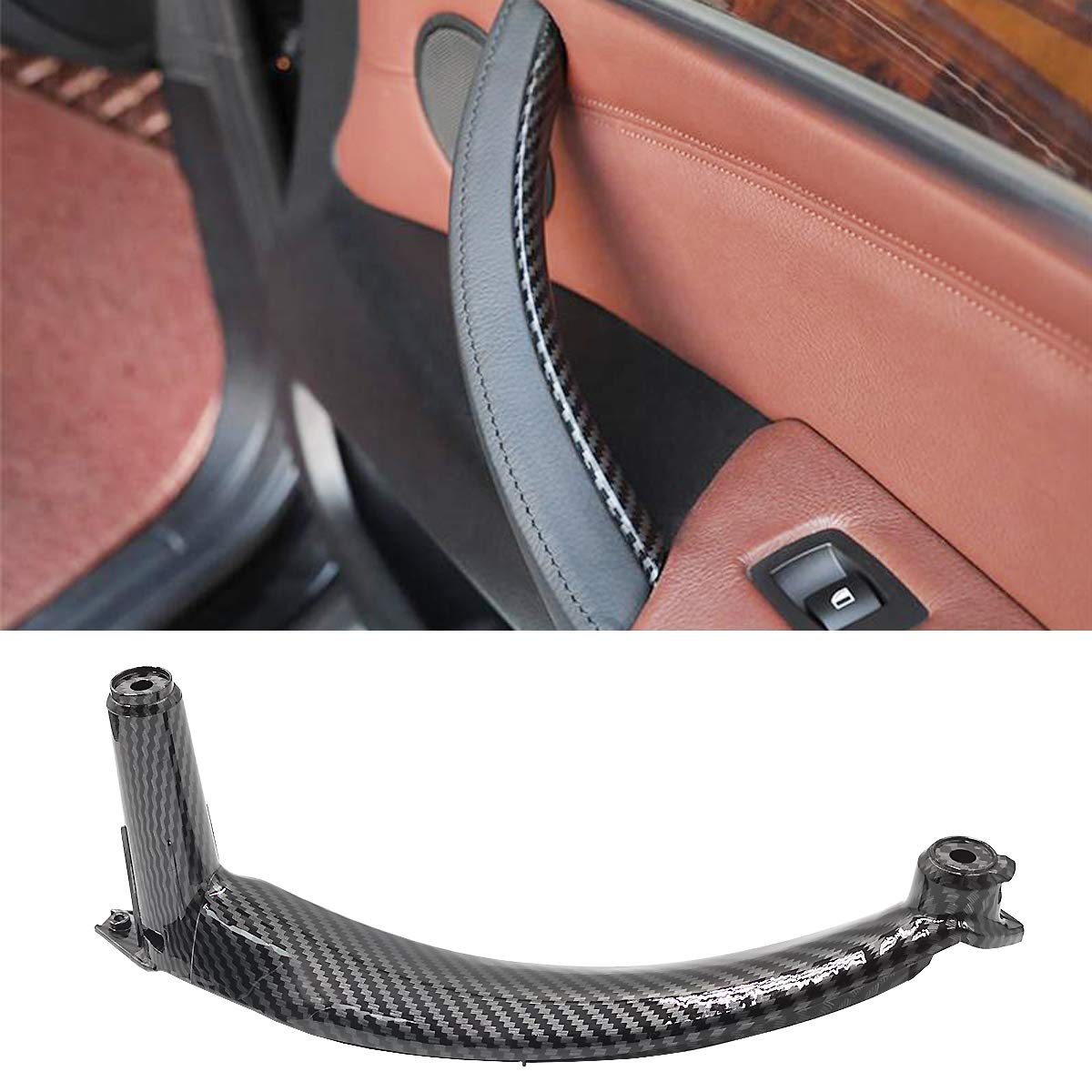 Jaronx For Bmw X5 E70/X6 E71 Door Handle,Carbon Fiber Pattern Door Pull Handle Replacement,Right Passenger Side Interior Door Pull Handle Trim For Bmw X5 2008-2013 And Bmw X6 2008-2014 (Right Side)
