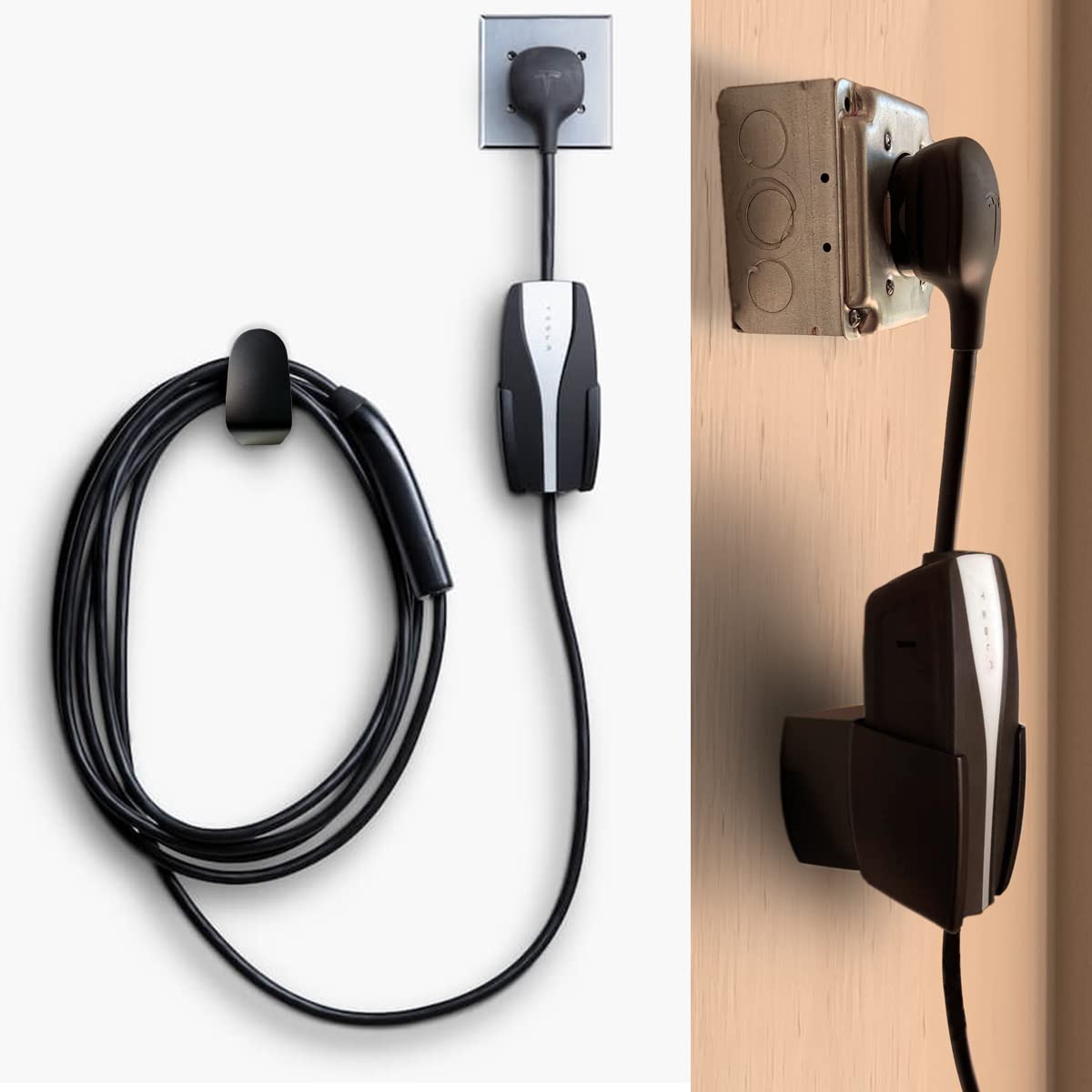 Pheoker Tesla Mobile Charger Wall Mount Cable Organizer Bracket With Umc Holder And Riser Base/Spacer For Protruding Outlet Nema
