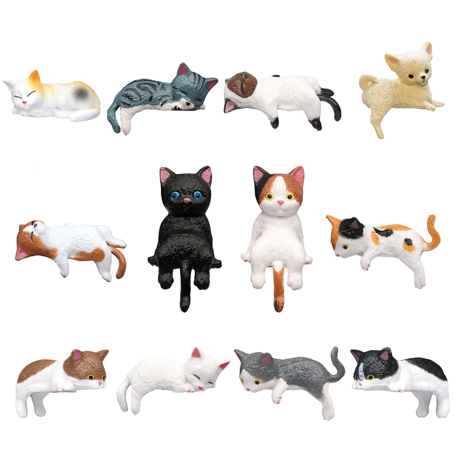 12 Pcs Cat Car Decor Dashboard Accessories, Mini Cat Figurines Cute Car Rear View Mirror Car Gifts, Funny Computer Monitor Desk 