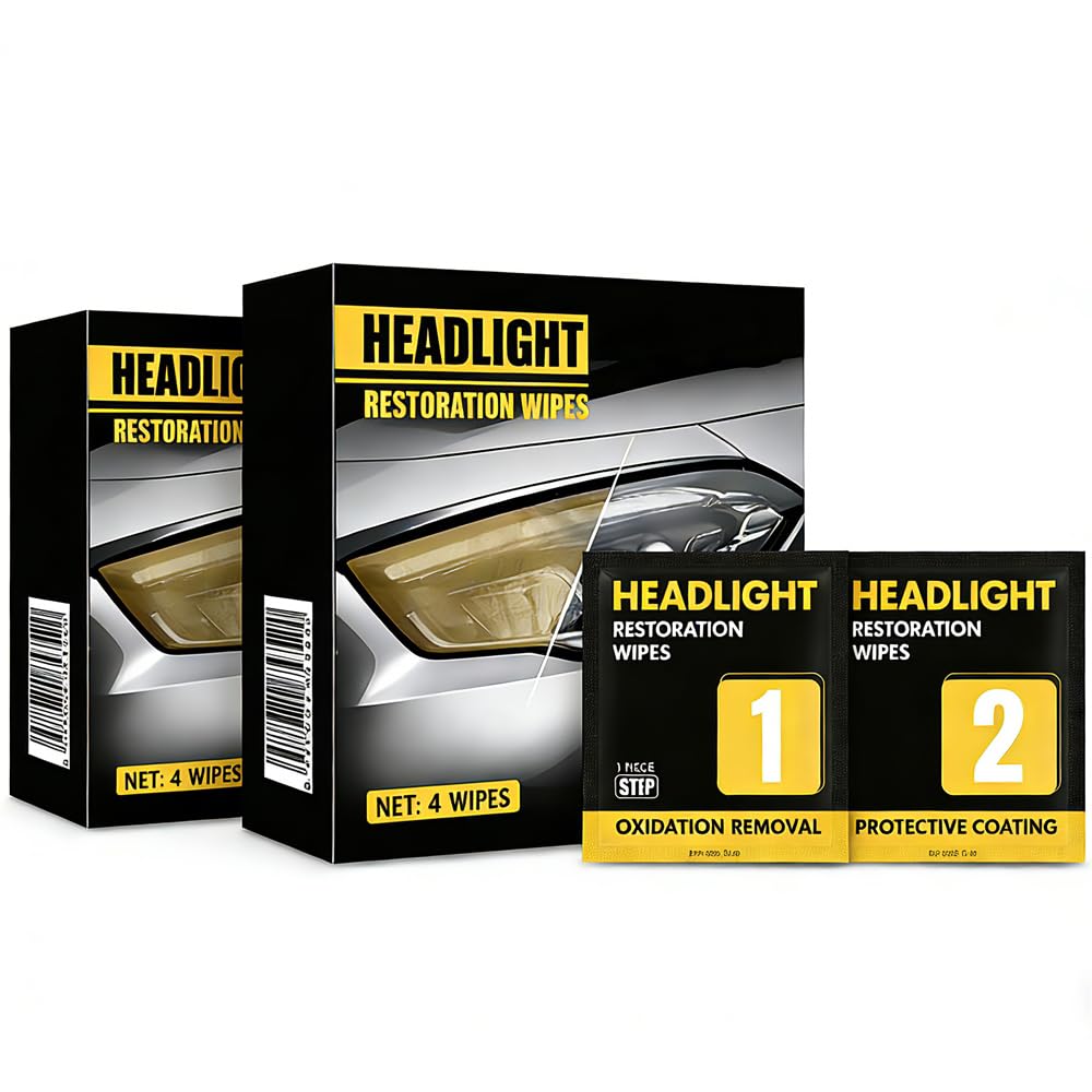 JIUHCORY Headlight Restoration Wipes Kit - 2-Step Headlight Cleaner & Protective Coating - Removes Yellowing & Oxidation, Restor