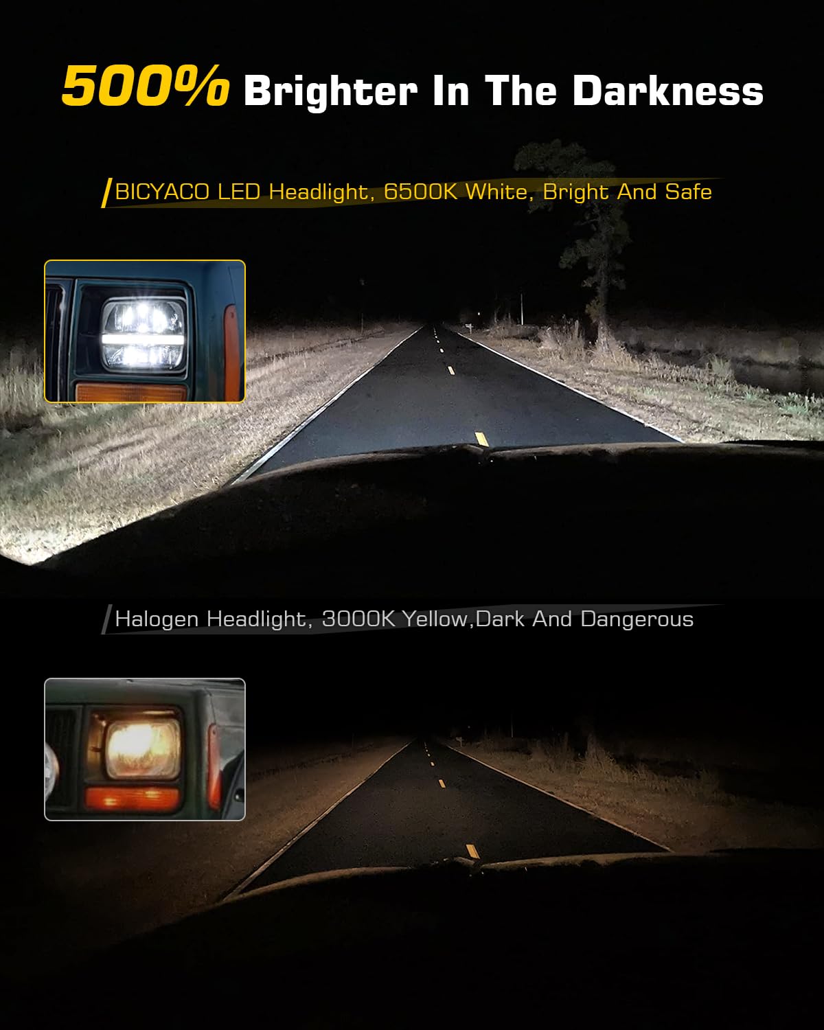 Bicyaco 2Pcs 105W 7X6 Led Headlight Reflector 5X7 Led Headlight White Drl Amber Turn Signal H6054 H5054 Hi/Lo Sealed Beam Headla