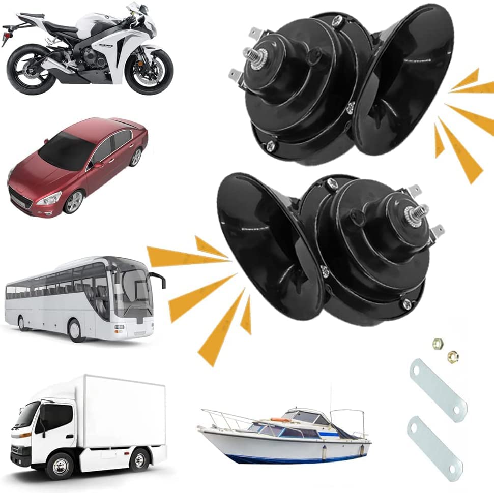 300db car horn ?2 pack? 12v waterproof double horn, used for trucks, trains and ships, electric snails for cars, motorcycles, al