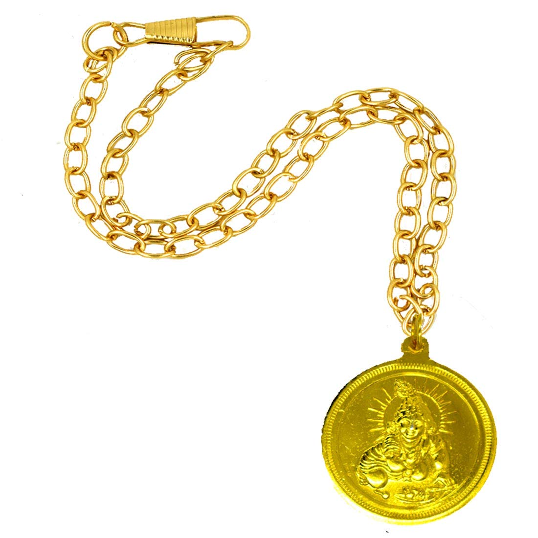 Afh Laddoo Gopal Hare Krishna Golden Plated Metal Car Mirror Steel Rope Chain Charm Decorative Hanging Ornament