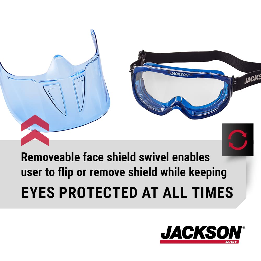 JACKSON SAFETY GPL500 Premium Goggle with Detachable Face Shield, Anti-Fog, Clear Lens, Blue, One Size, Model 21000