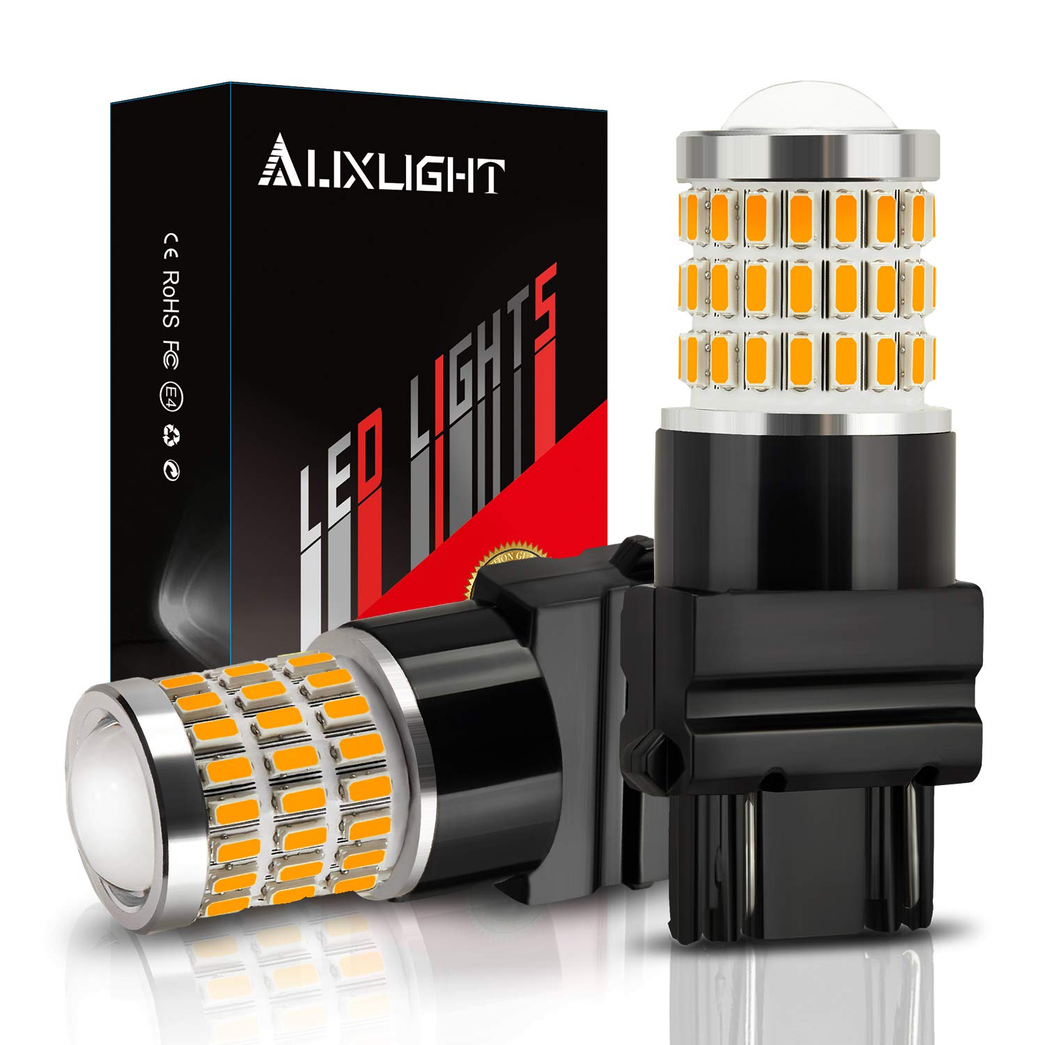 Auxlight 3157 3156 4157 3057 3357 Led Bulbs, Ultra Bright 57-Smd Led Replacement For Turn Signal Blinker Lights, Brake/Tail Lights, Parking/Running Lights, Amber Yellow (Pack Of 2)