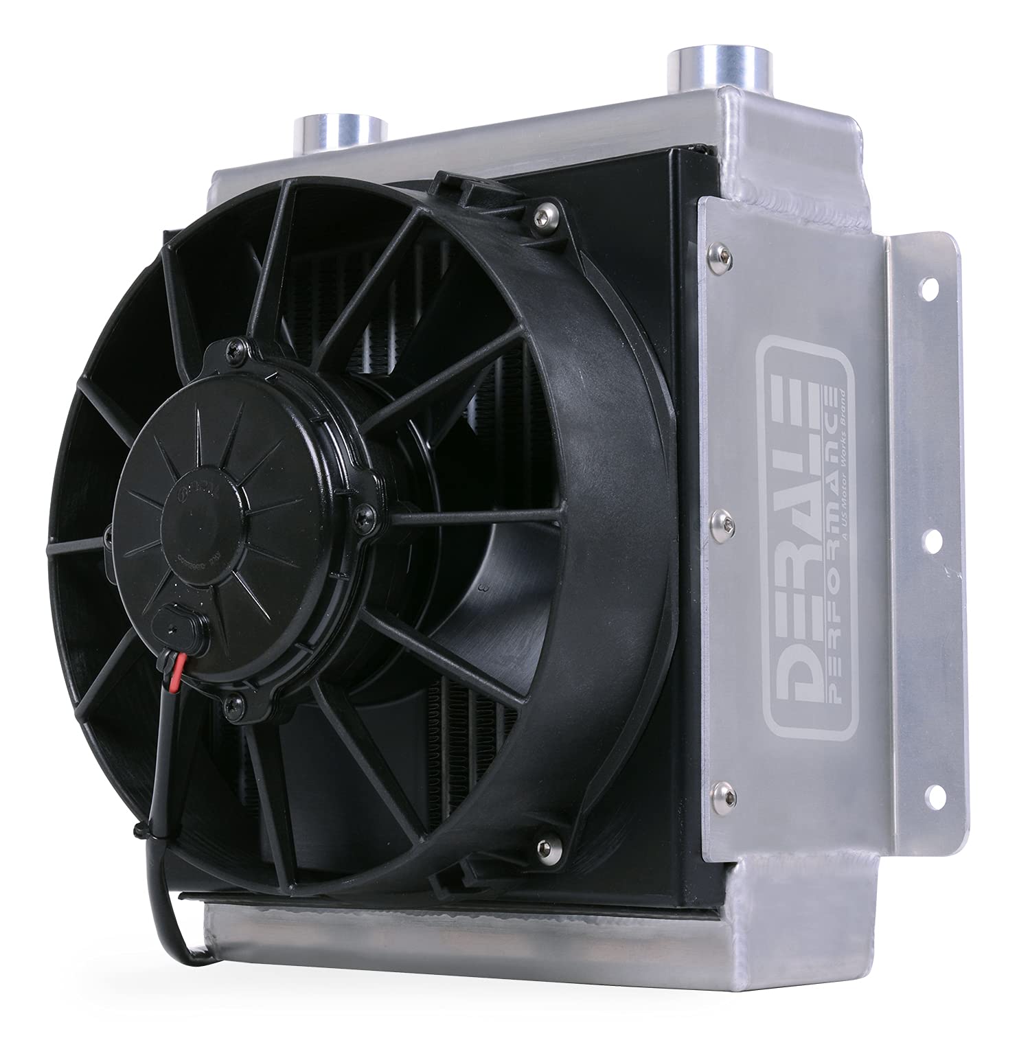 Derale Fluid Cooler and Fan, 12-3/8 x 11-7/8 x 8-1/2 in, Tube Type, 7/8-14 in Female O-Ring Inlet Fitting, 7/8-14 in Female O-Ri