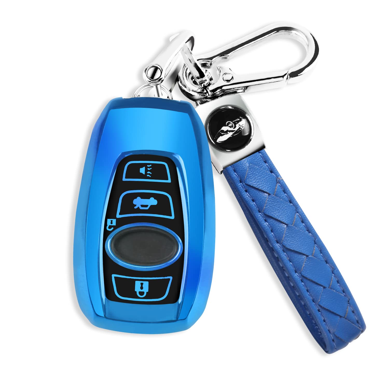 Qbuc For Subaru Key Fob Cover With Leather Keychain,Fit For Forester Crosstrek Outback Ascent Impreza Legacy Subaru 4-Buttons(Bl