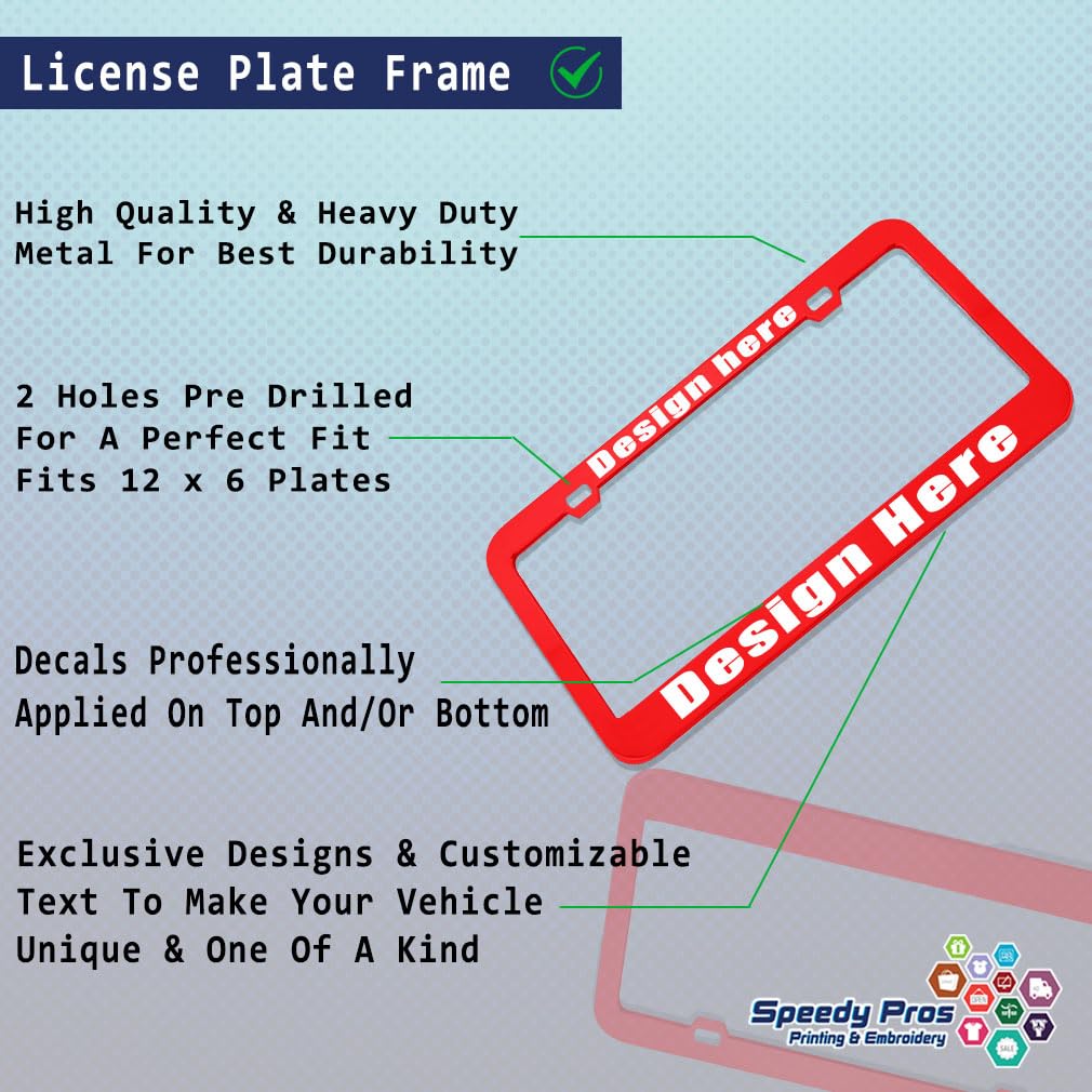 Custom License Plate Frame Custom Personalized Text Funny Metal Cute Car Accessories License Plate Holder Red 2 Holes Set Of 2