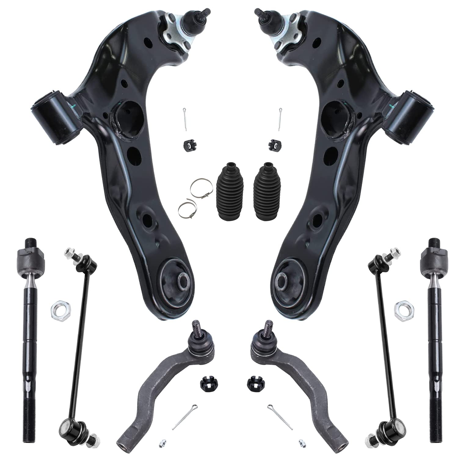 Detroit Axle Front End 10pc Suspension Kit for 2006-2018 Toyota RAV4 - Includes 2 Lower Control Arms, 4 Tie Rods, 2 Sway Bars
