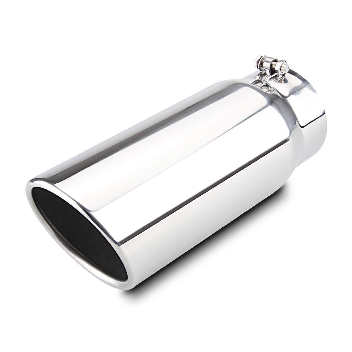 Exhaust Tip 5 Inlet 8 Outlet 15 Long Rolled End Angle Cut Bolt On Polished Exhaust Tail Pipe
