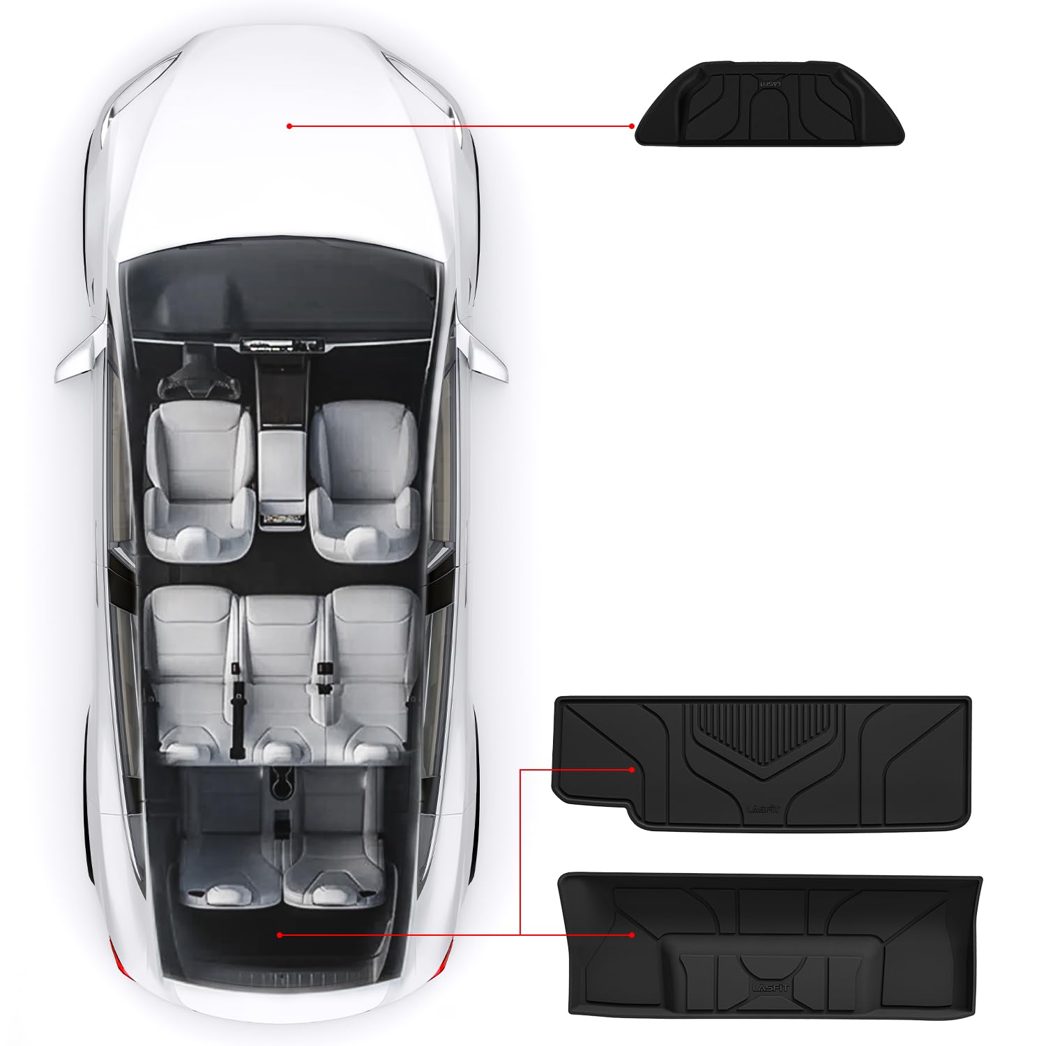 Lasfit Trunk Mats For Tesla Model X 6 Seater & Model X Plaid 2021 2022 2023 2024 2025, Tpe All Weather Custom Fit Frunk Car Mat