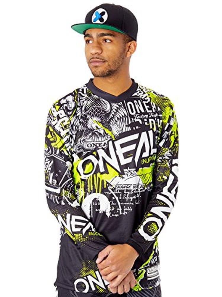 O'Neal Mens V-Neck Element Attack Jersey, Black/Hi-Viz, Small Us
