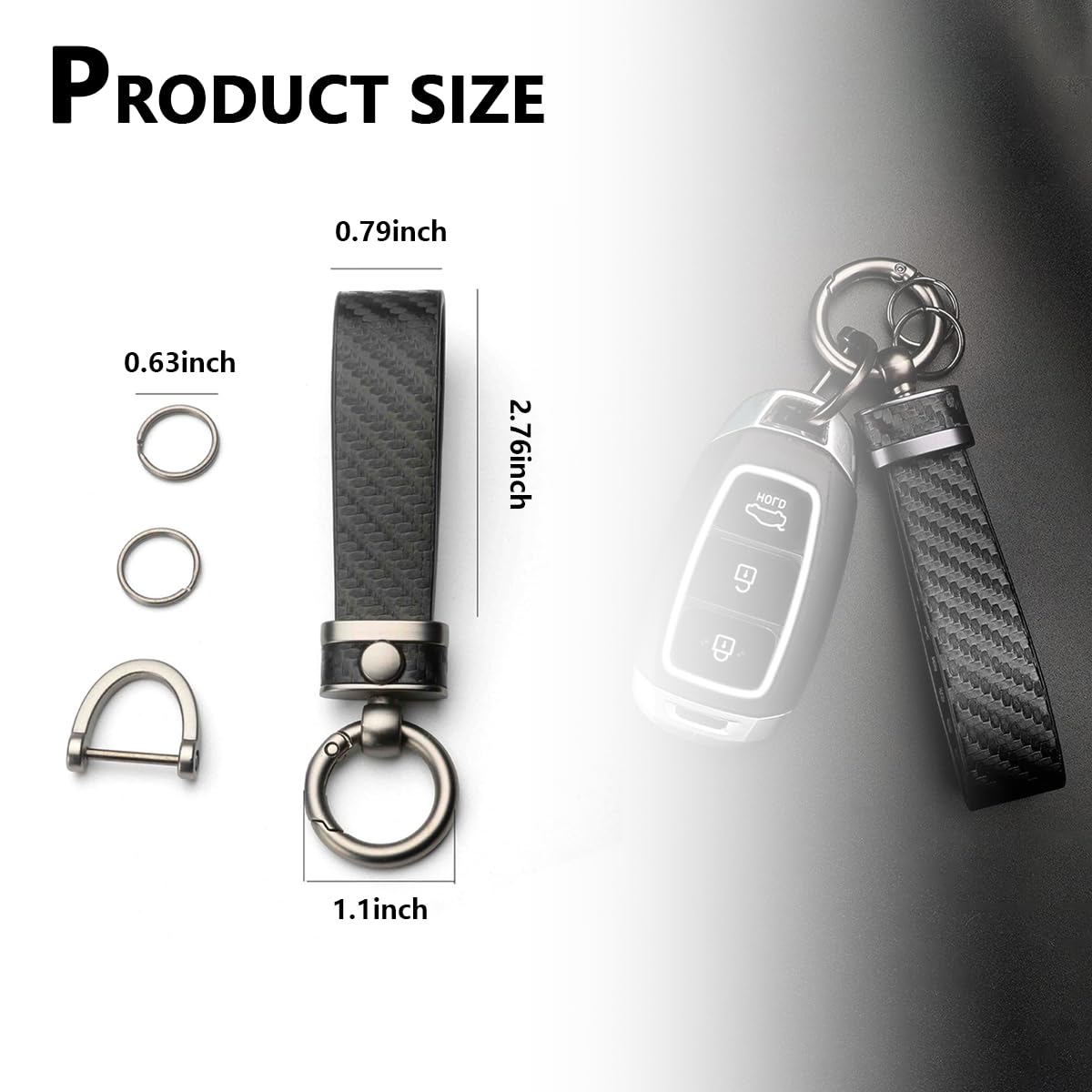 Kewucn Carbon Fiber Style Car Key Chain, Microfiber Leather Keychain, 360 Degree Rotatable Anti-Lost D-Ring Key Fob Holder (Blac