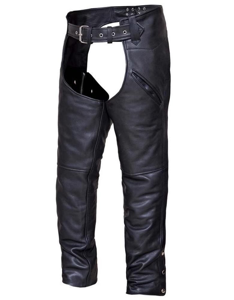 Unisex Naked Leather Deep Pocket Motorcycle Chaps,Black,Size  5XL