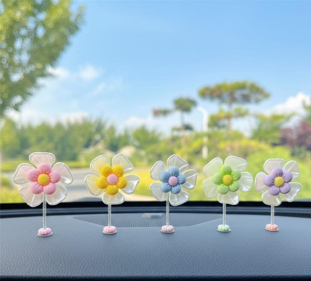 Gryfinn Car Dashboard Decor Sunflower Cute Shaking Head Dancing Flower Interior Accessories Mirror Decorative Ornament (Includes