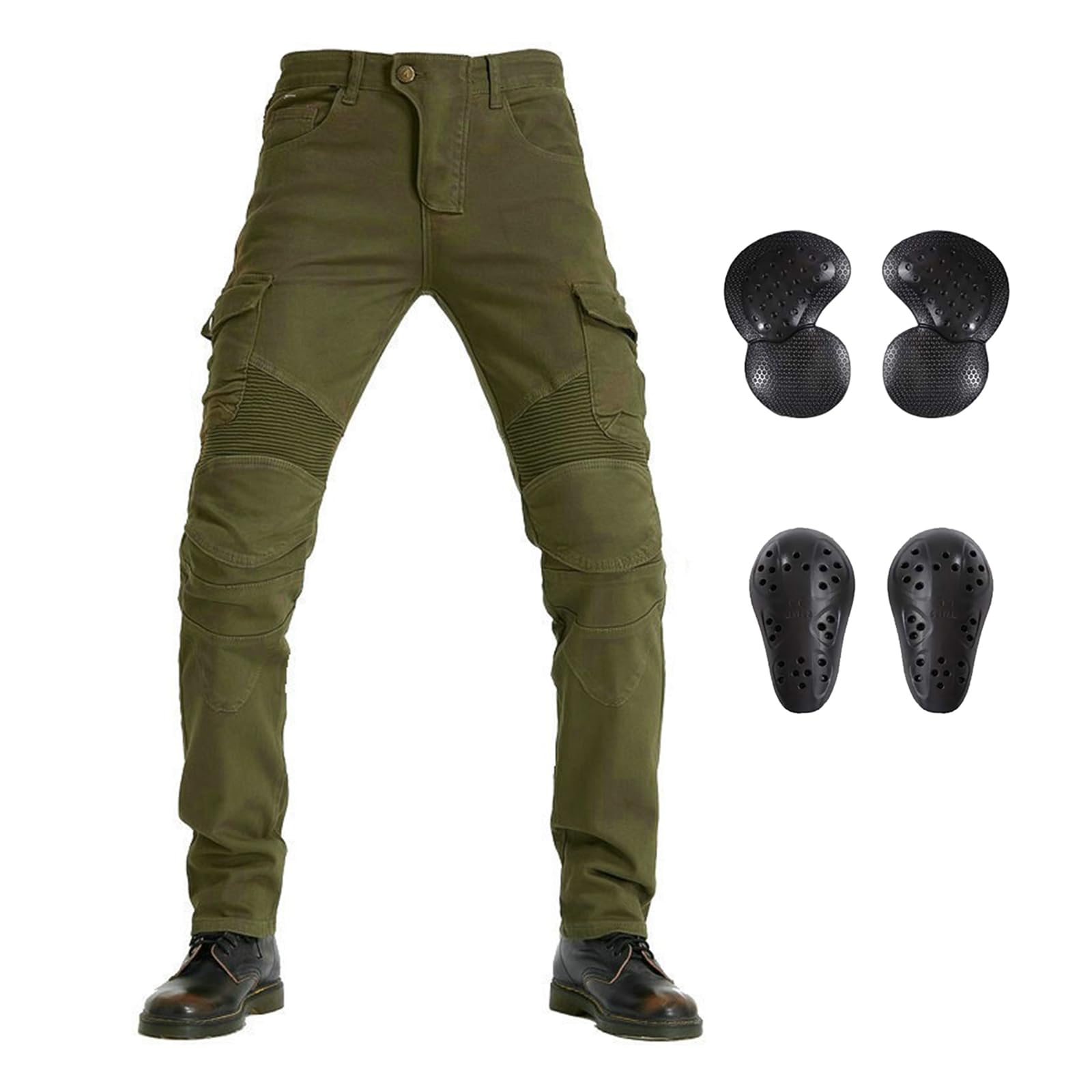 LOMENG Motorcycle Pants Motorbike Riding Denim Jeans Biker Motocross Pants with CE Removable Armored for Men Green XL