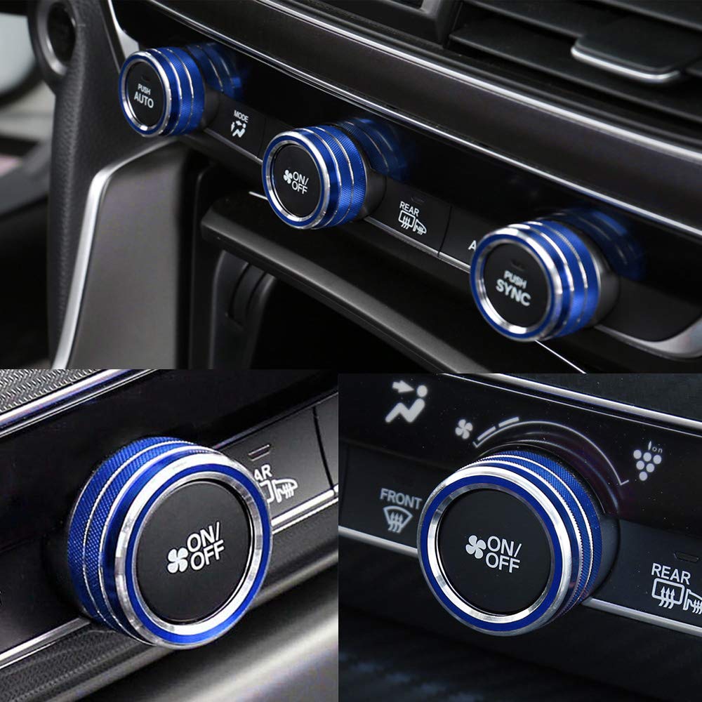 Thor-Ind 5Pcs Aluminum Car Centre Console Ac Air Conditioning Knob Sound Volume Knob Cover Trim For 10Th Honda Accord Sedan Sport Ex Ex-L Lx 2018 2019 2020 2021 (Blue)