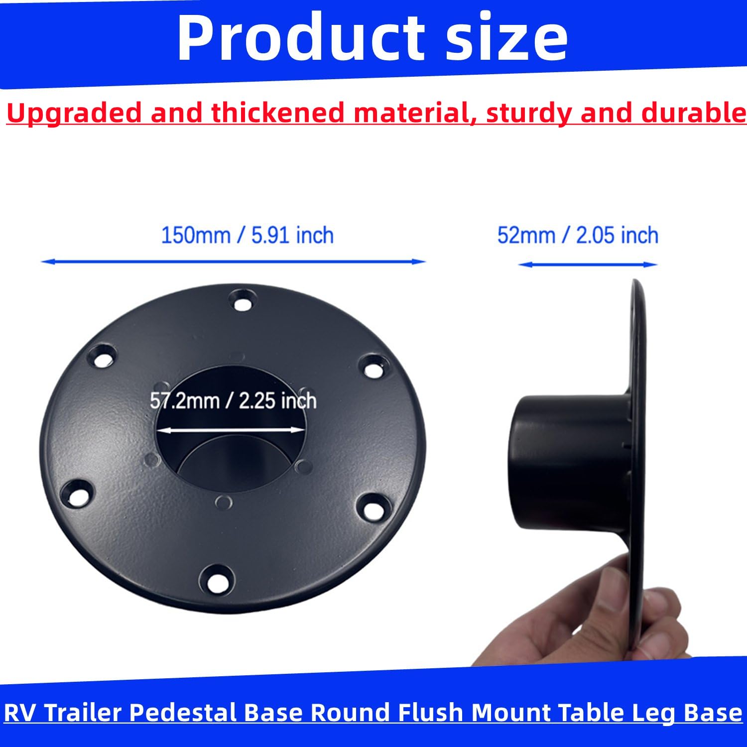 YJNAUPAI RV Trailer Pedestal Table Base - Round Flush Mount, Aluminum, 6 Mounting Holes, Black, Model: YJNAUPAI-RV