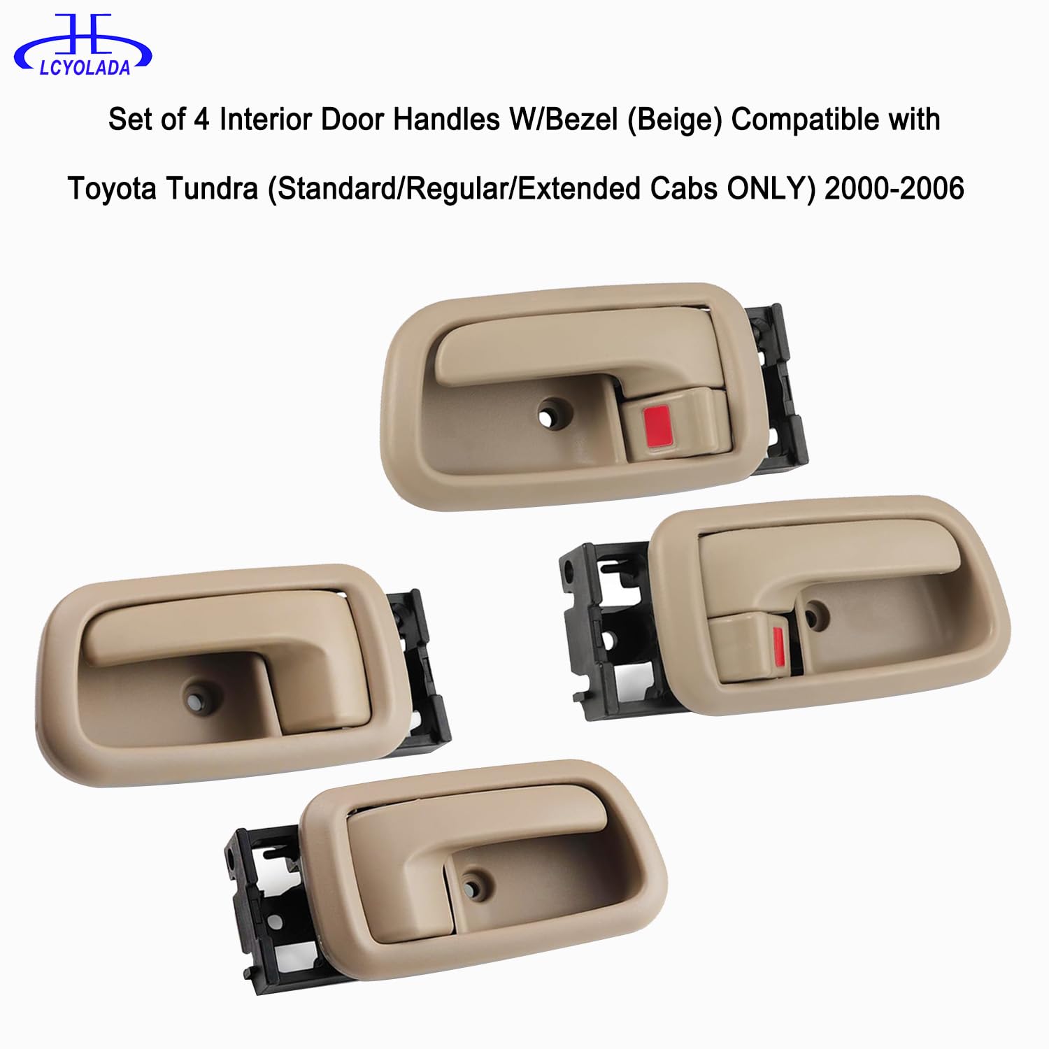 Lcyolada Set Of 4 Interior Door Handles W/Bezel (Beige) Compatible With 2000-2006 Toyota Tundra (Standard/Extended Cabs Only),Fr