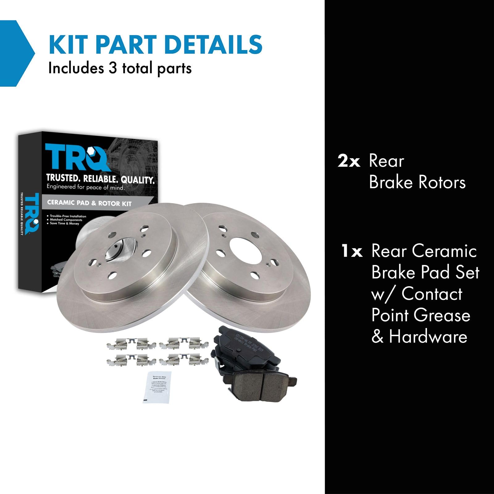 TRQ Rear Ceramic Brake Pads Set & 2 Discs Rotors Kit for Vibe Matrix 1.8 Corolla XRS