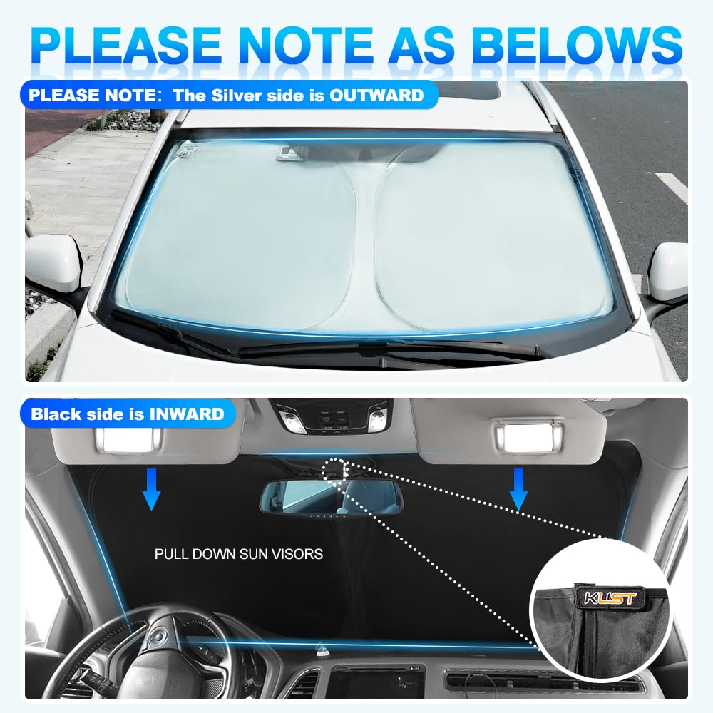 KUST Custom Fit Windshield Sun Shade for 2010-2015 Toyota Prius Hatchback, Foldable UV Blocker, Silver/Black, Keeps Car Cooler
