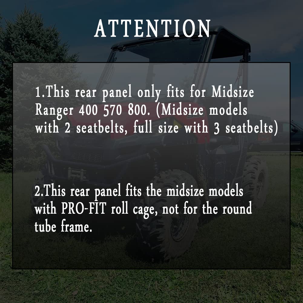 QYMOTO Rear Windshield for Polaris Ranger 570, Clear PVC Canvas Dust Panel, Midsize Model, Easy Installation