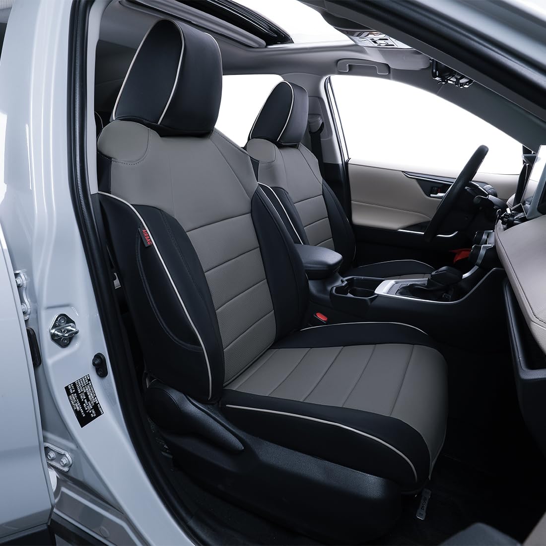 Ekr Custom Fit Rav4 Car Seat Covers For Select Toyota Rav4 Le 2013 2014 2015 2016 2017 2018 (Not For Hybrid) - Full Set, Leather (Black/Gray)