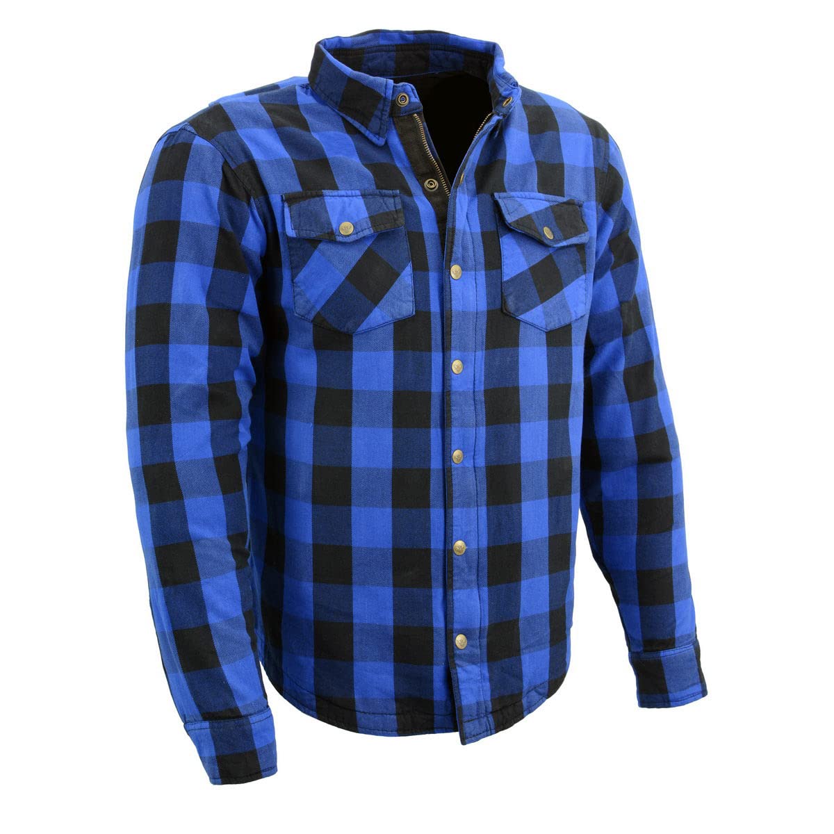 Milwaukee Leather Men's Plaid Flannel Blue Biker Shirt with CE Approved Armor Reinforced w/Aramid Fiber MPM1634 - Small