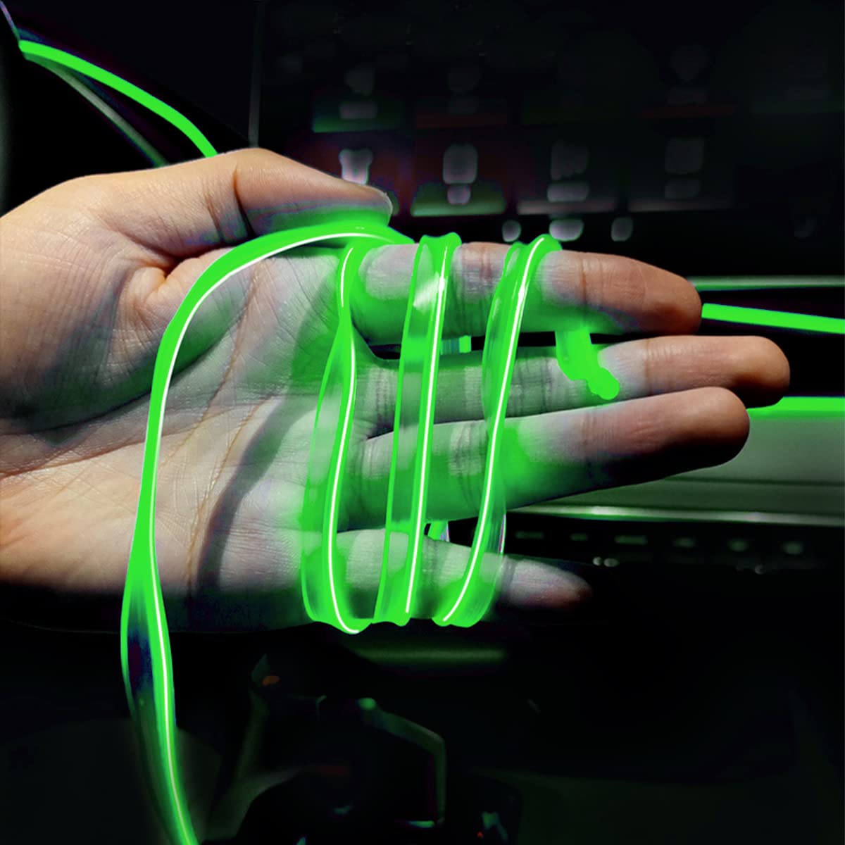 El Wire Interior Car Led Strip Lights, Usb Auto Neon Light Strip With Sewing Edge, 16Ft Electroluminescent Car Ambient Lighting Kits With Fuse Protection, Car Decoration Accessories (Green1/16Ft)
