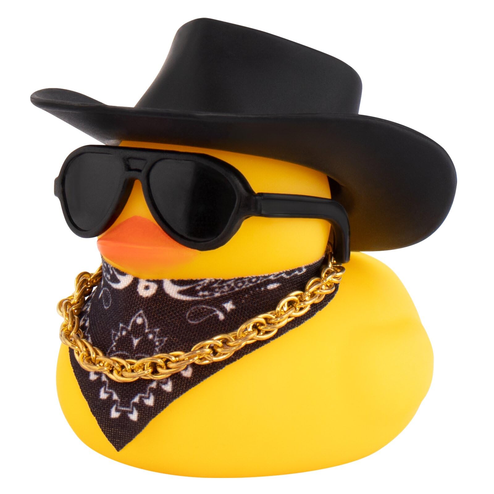 wonuu Car Dashboard Decoration Cowboy Hat Rubber Duck, Car Ducks Ornaments with Mini Colorful Hat Necklace Sunglasses Scarf (Bla