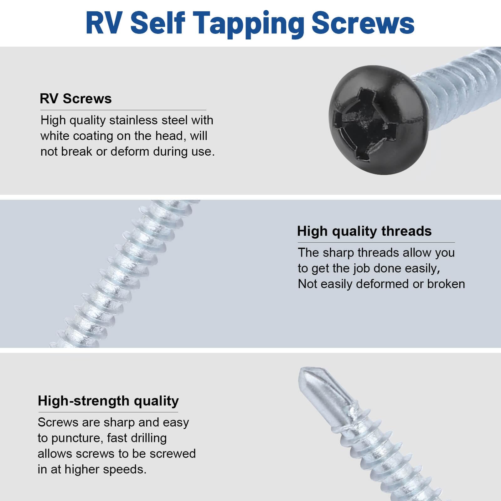 Pan Head Metal RV Screws Black #8 X 1/2 for Quad Drive Self Tapping Drill RV Interior and Exterior Enclosed Trailer Repair Scr