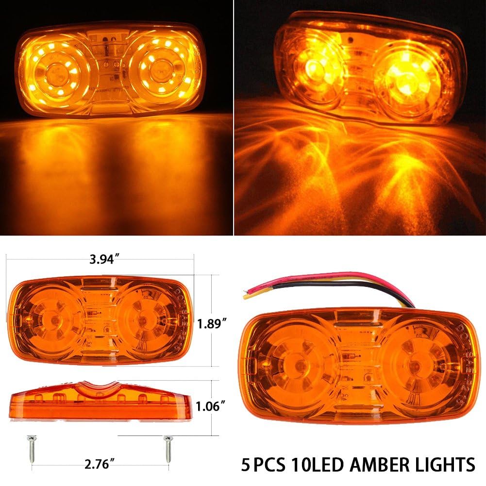 New Sun 2 Pcs Red Trailer Rv Side Marker Led Light, Bullseye/Tigereye/Double Bubble Clearance Light 10 Led, 12V 4X2 Rectangular,