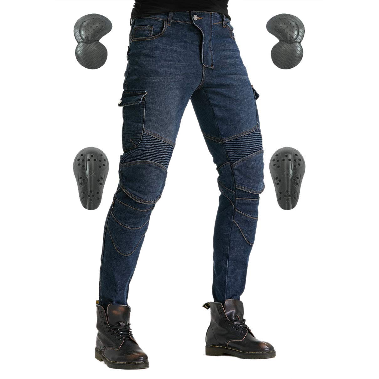 Men'S Motorcycle Riding Pants Denim Jeans Protect Pads Equipment With Knee And Hip Armor Pads Ves6 (Blue, S=28)