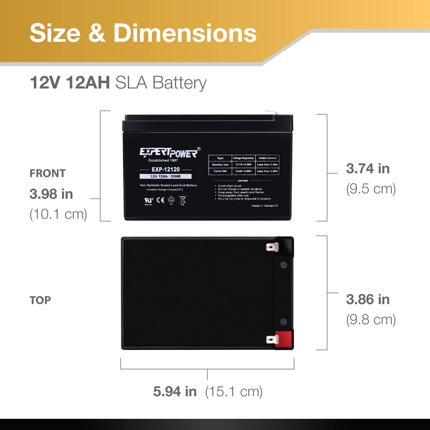 Expertpower 2 Pack 12 Volt 12 Ah Rechargeable Battery || Exp12120,Black