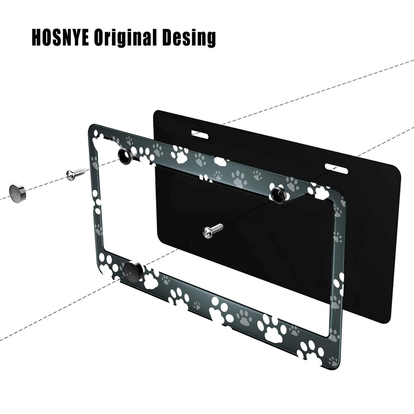 HOSNYE Dog Paw Print License Plate Frame White and Gray Metal License Plate Cover Front Plates Frames Car Tag Frame for Women Me