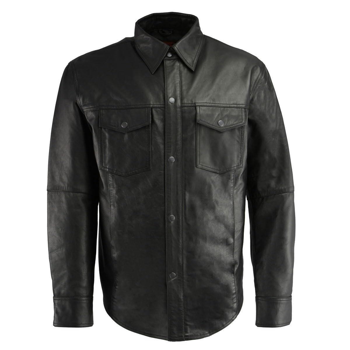 Milwaukee Leather LKM1601 Men's Black Lightweight Snap Front Casual Biker Leather Shirt - Large
