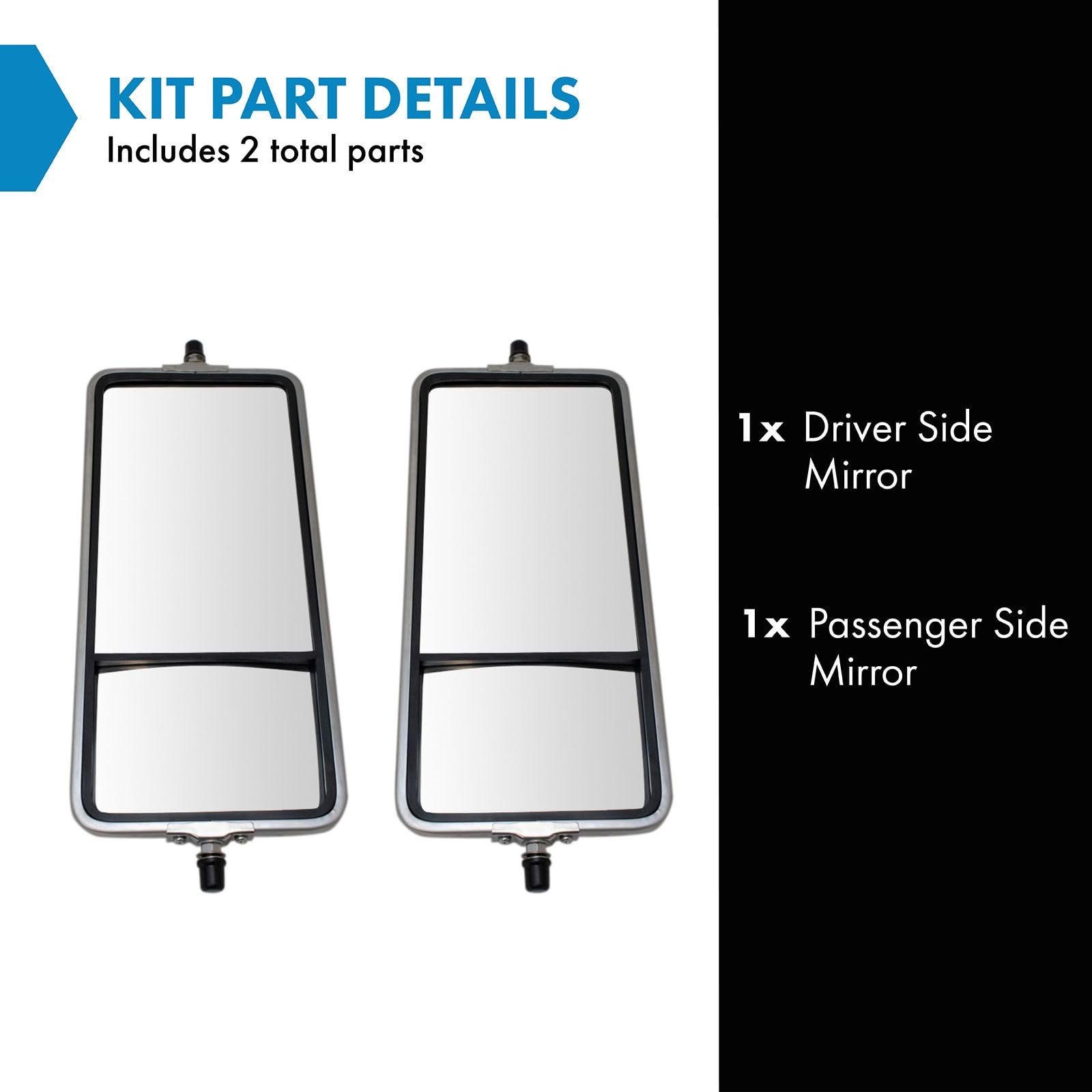 TRQ West Coast Mirror Set - Manual Stainless Steel Convex Glass, Driver & Passenger Side, Silver with Black Bezel, Model MRA64342