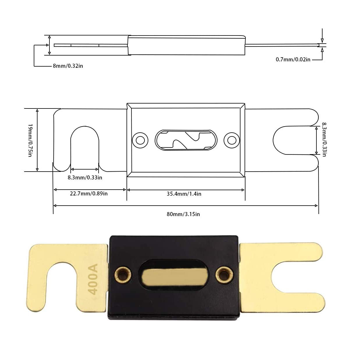 smseace 400A Gold Plated ANL Fuse 6pcs for Inverters & Car Audio - High Current Protection