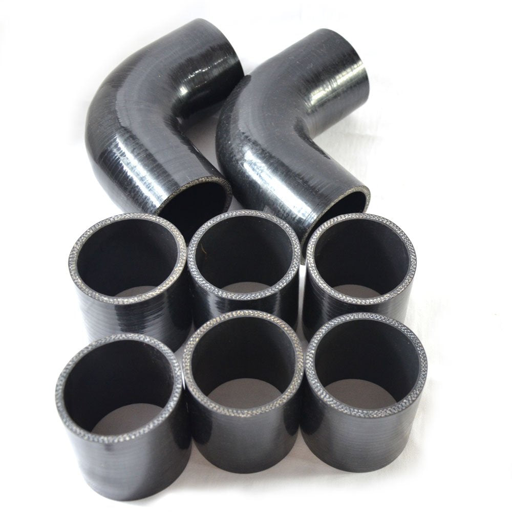 Moosun 2.5 8Pcs Universal Aluminum Tube Set 600Mm Polished Aluminum Turbo Intercooler Pipe+8 Elbow Hose+16 Clamps Kit
