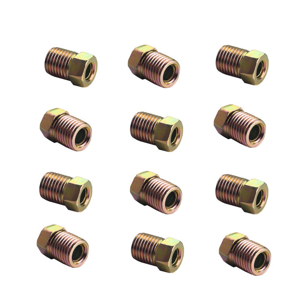 Dewhel 12Pcs 3/8-24 Inverted Flare Gold Zinc Tube Nut Fitting 3/16 Steel Brake Line Tubing