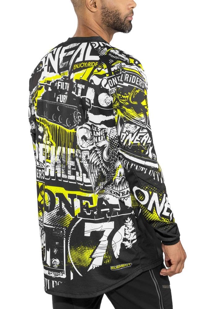 O'Neal Mens V-Neck Element Attack Jersey, Black/Hi-Viz, Small Us